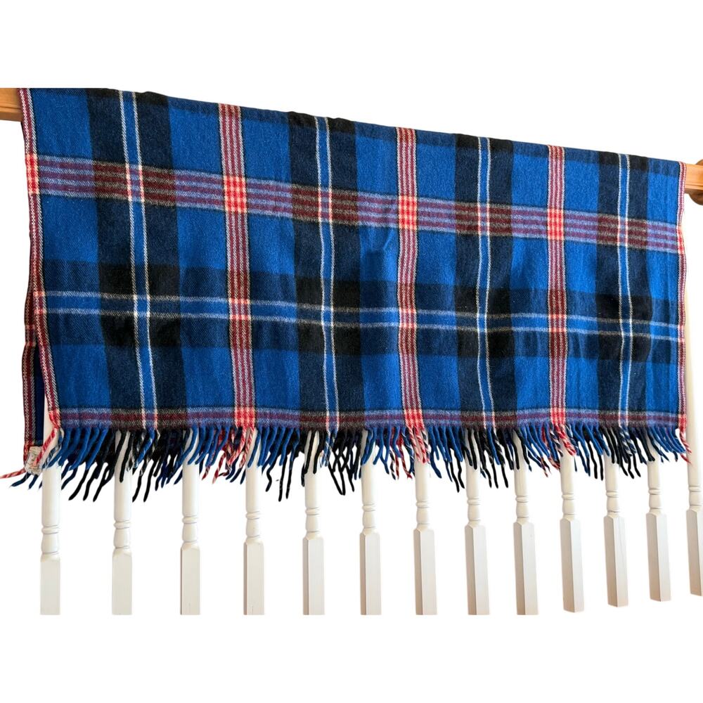 Wool Of The West Vintage Throw Plaid Virgin Wool Blanket Fringe 55 x 60 Cabin - Picture 2 of 4